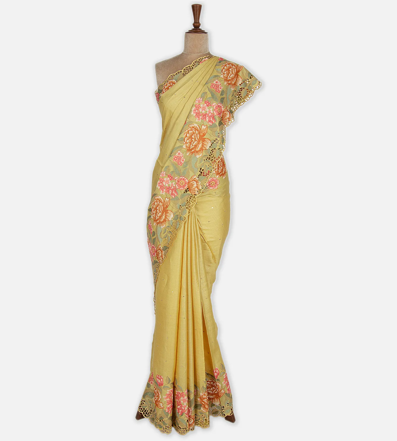 Yellow Tussar Cut Work Saree2