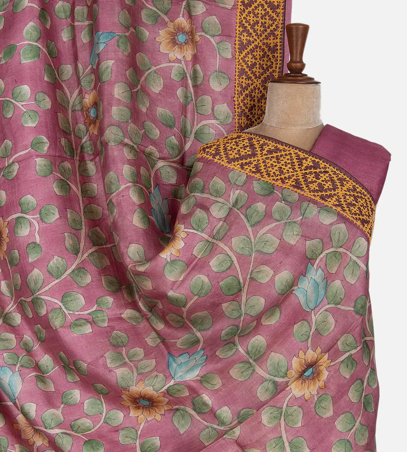 Pink Tussar Kalamkari Saree1