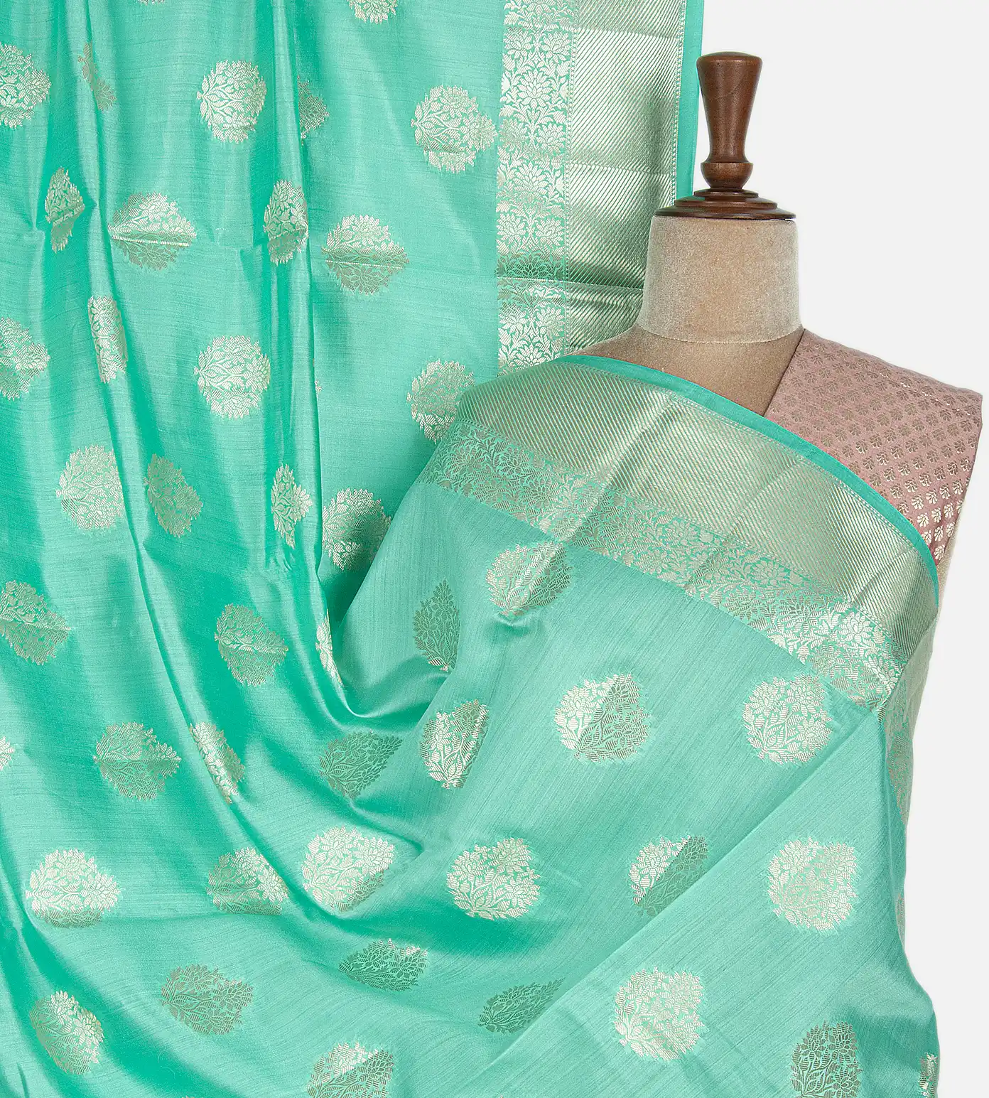 Blueish Green Chaniya Silk Saree1