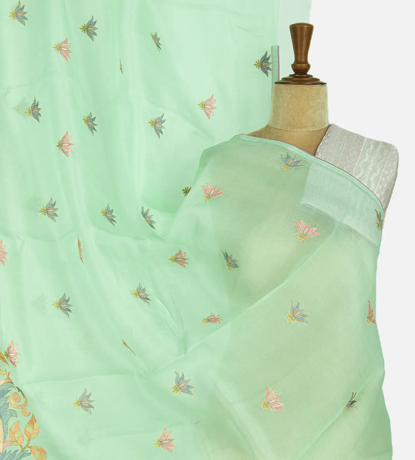 Pastel Green Organza Embroidery Saree1