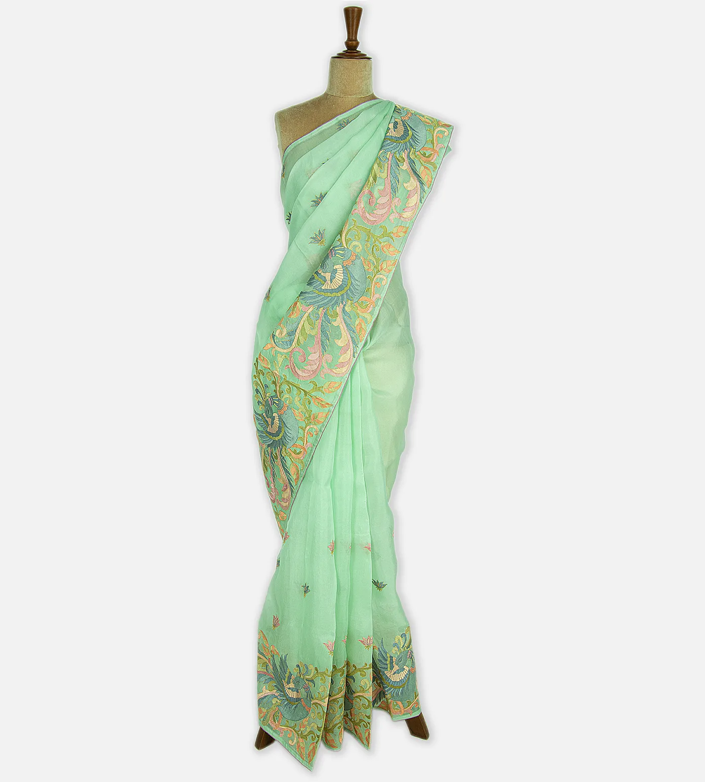 Pastel Green Organza Embroidery Saree2