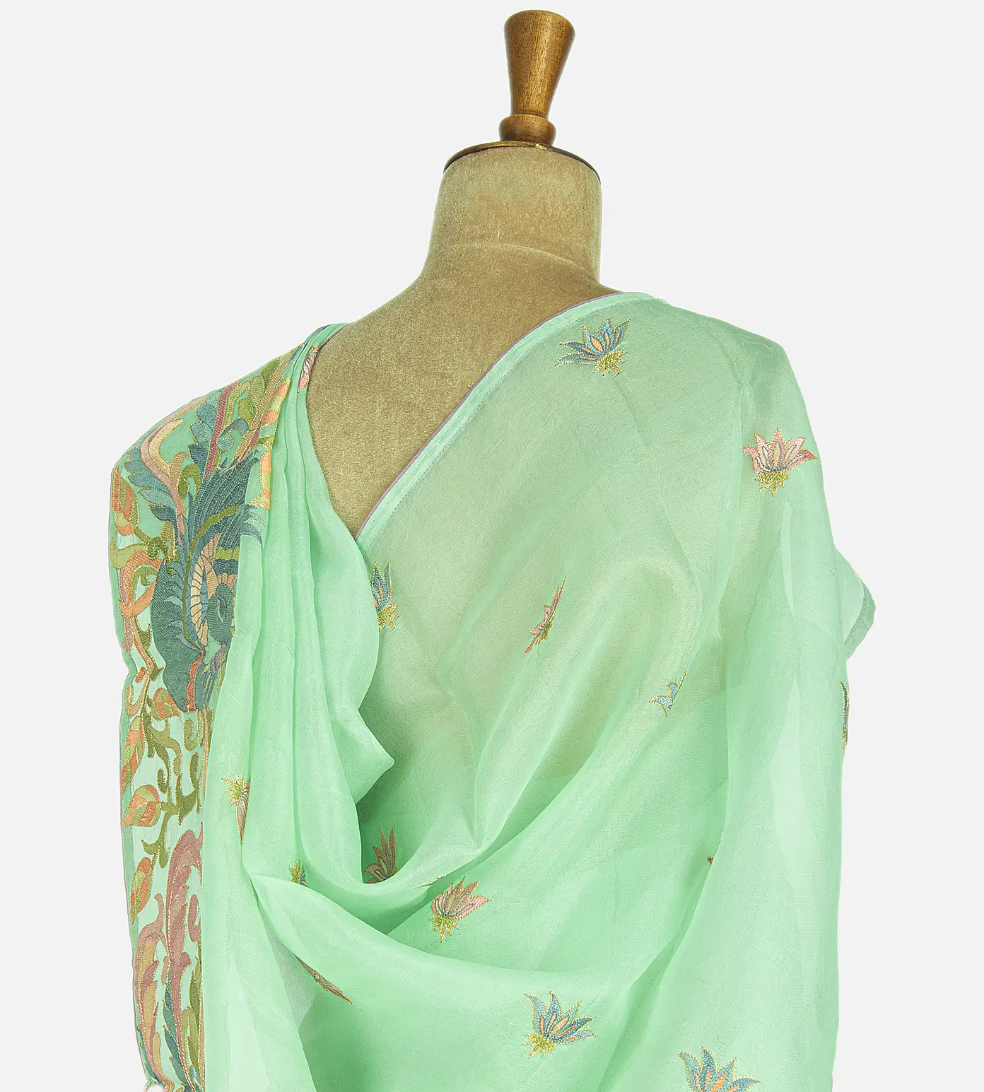 Pastel Green Organza Embroidery Saree3