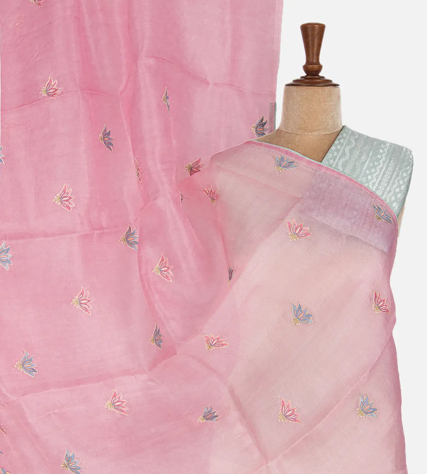 Light Pink Organza Embroidery Saree1