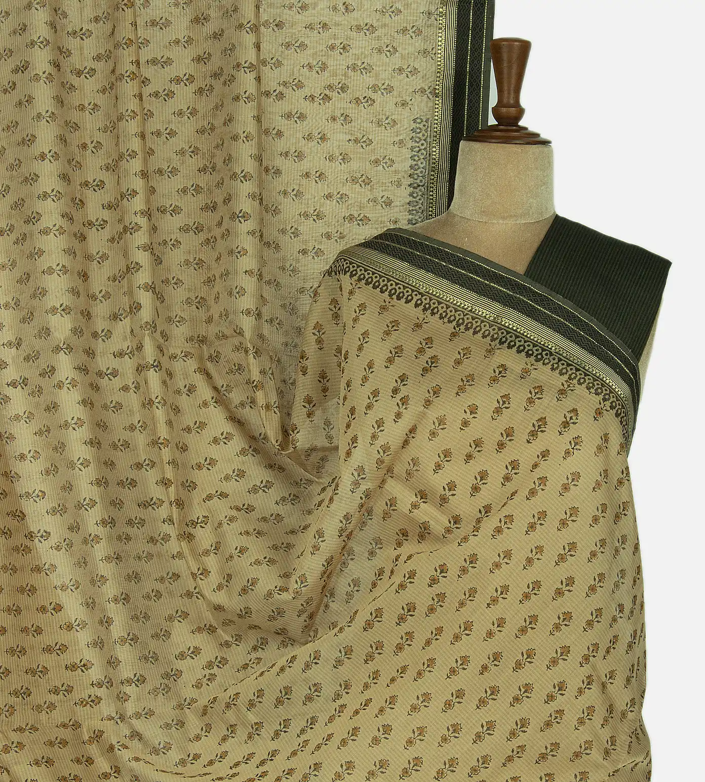 Dark Beige and Off-White Maheshwari Cotton Saree1