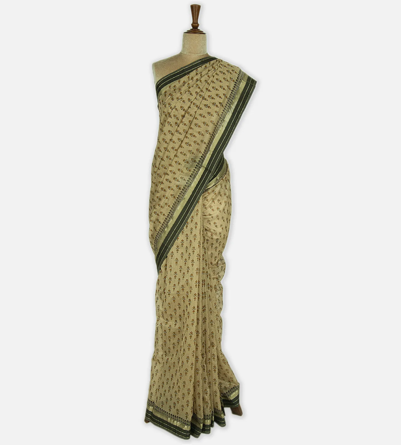 Dark Beige and Off-White Maheshwari Cotton Saree2