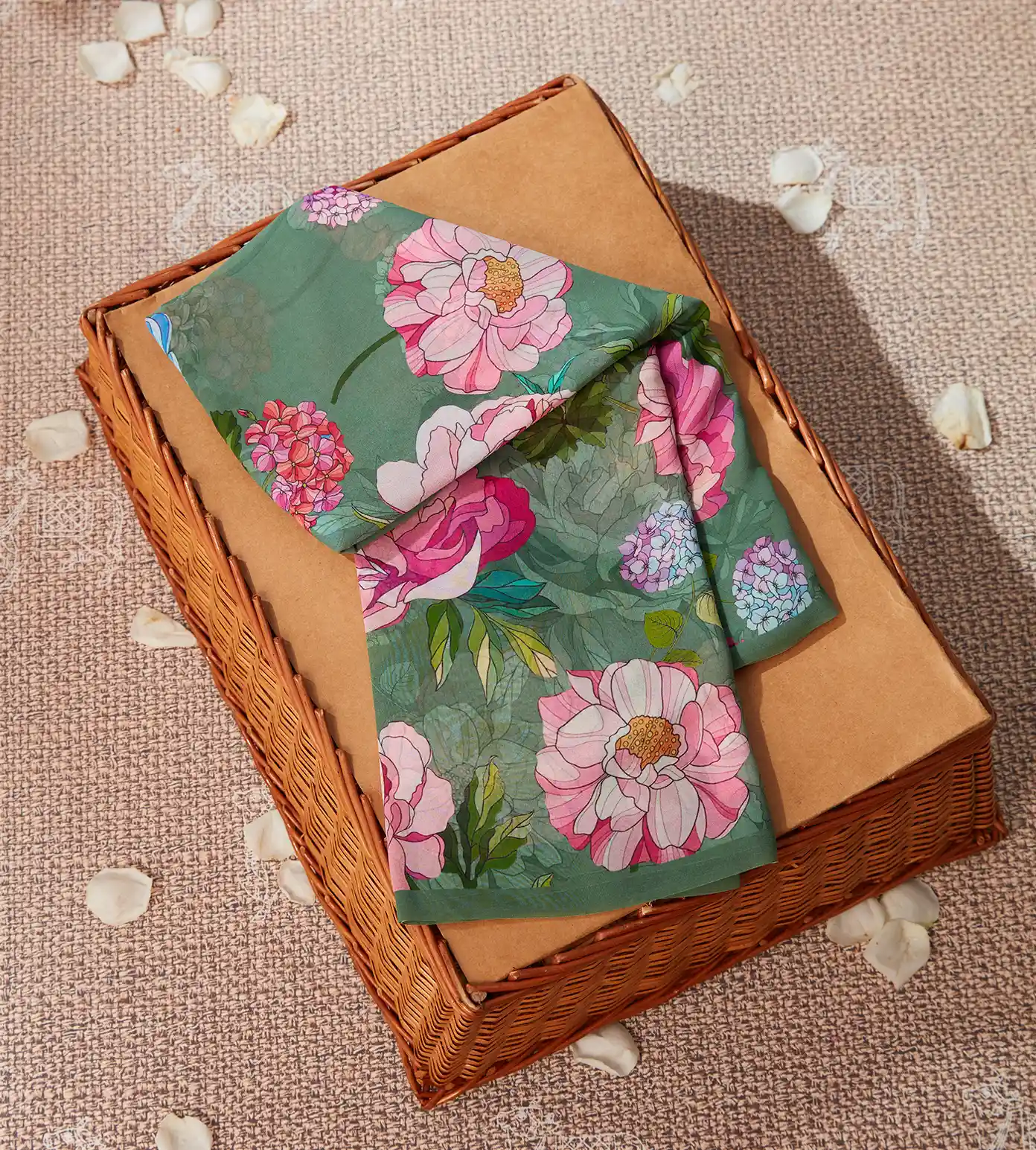 Green Printed Georgette Saree1