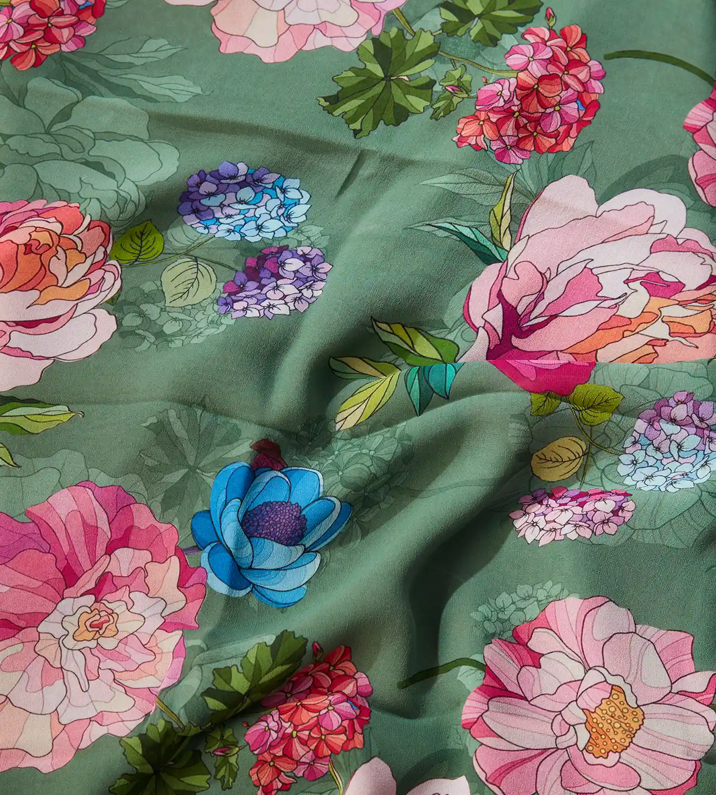 Green Printed Georgette Saree3