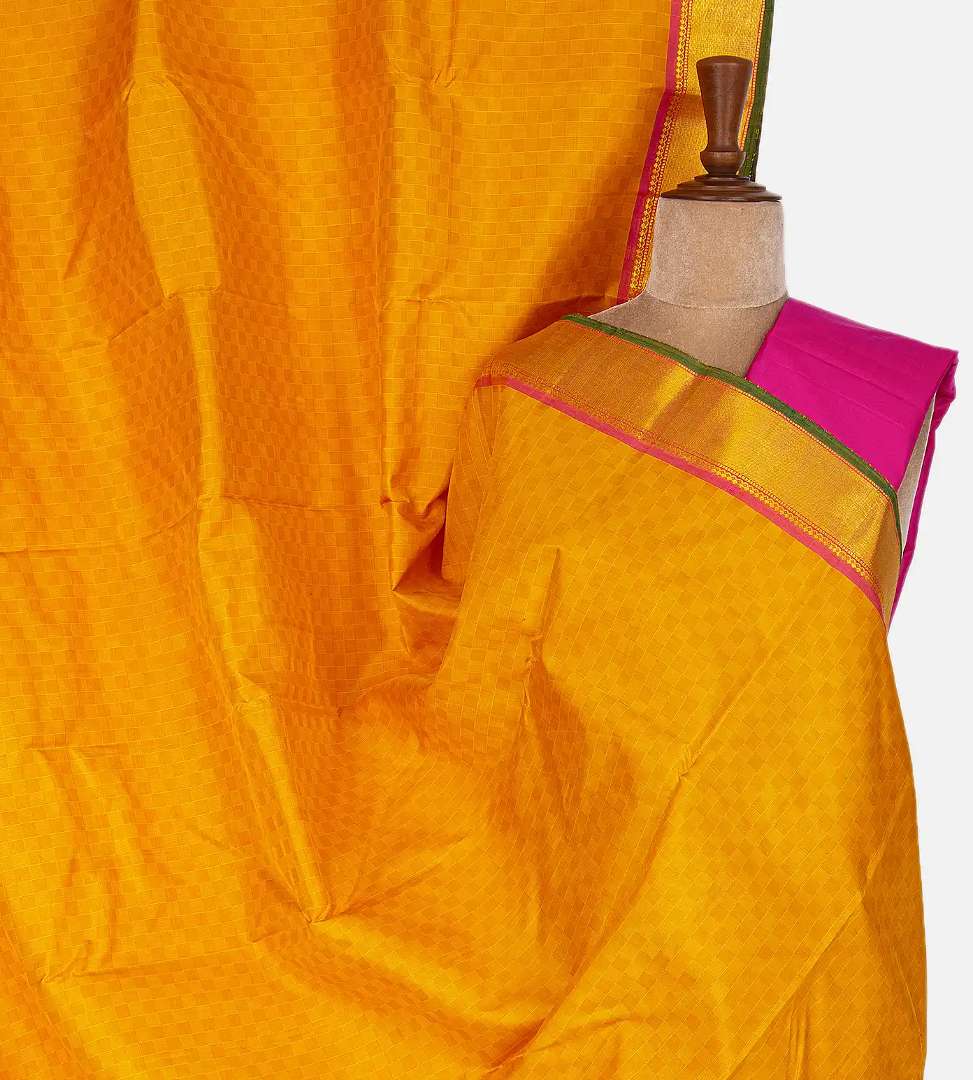 Tangerine Yellow Kanchipuram Silk Saree1