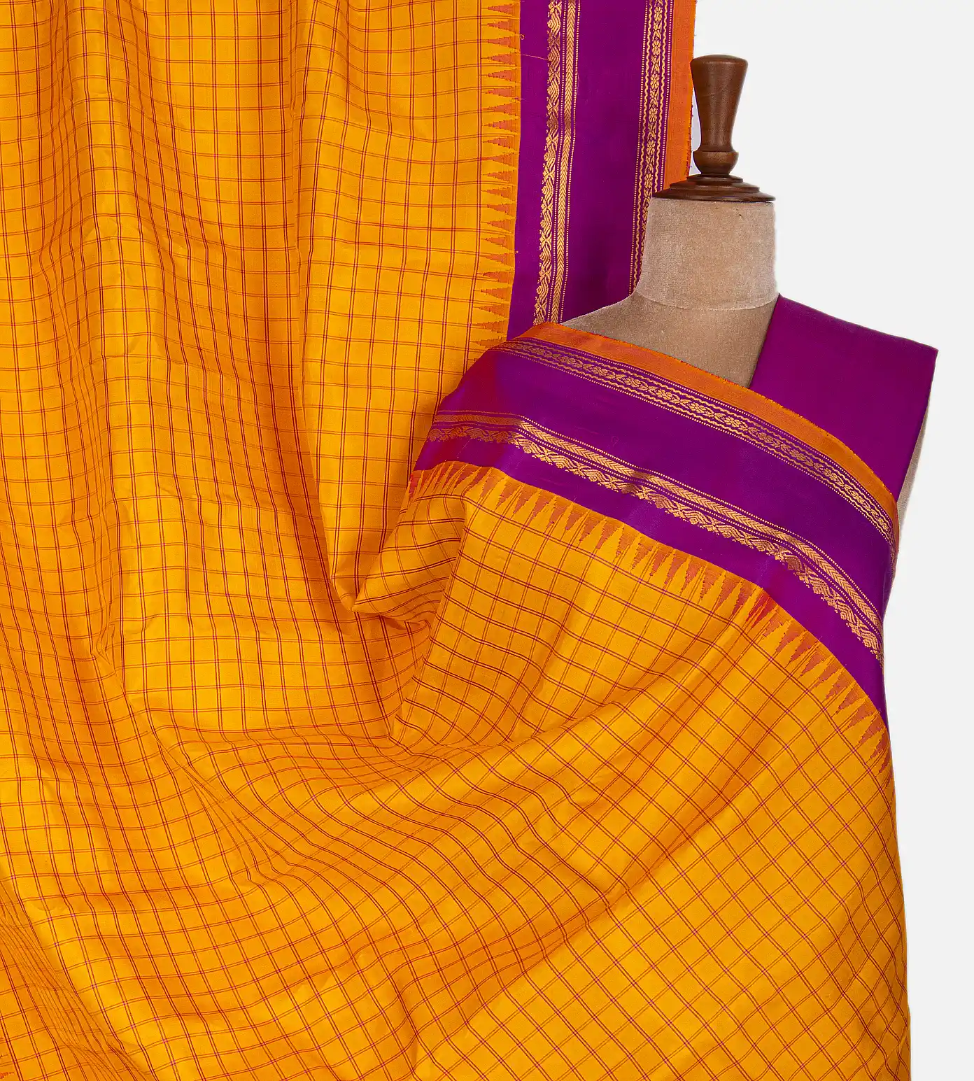 Tangerine Yellow Gadwal Silk Saree1