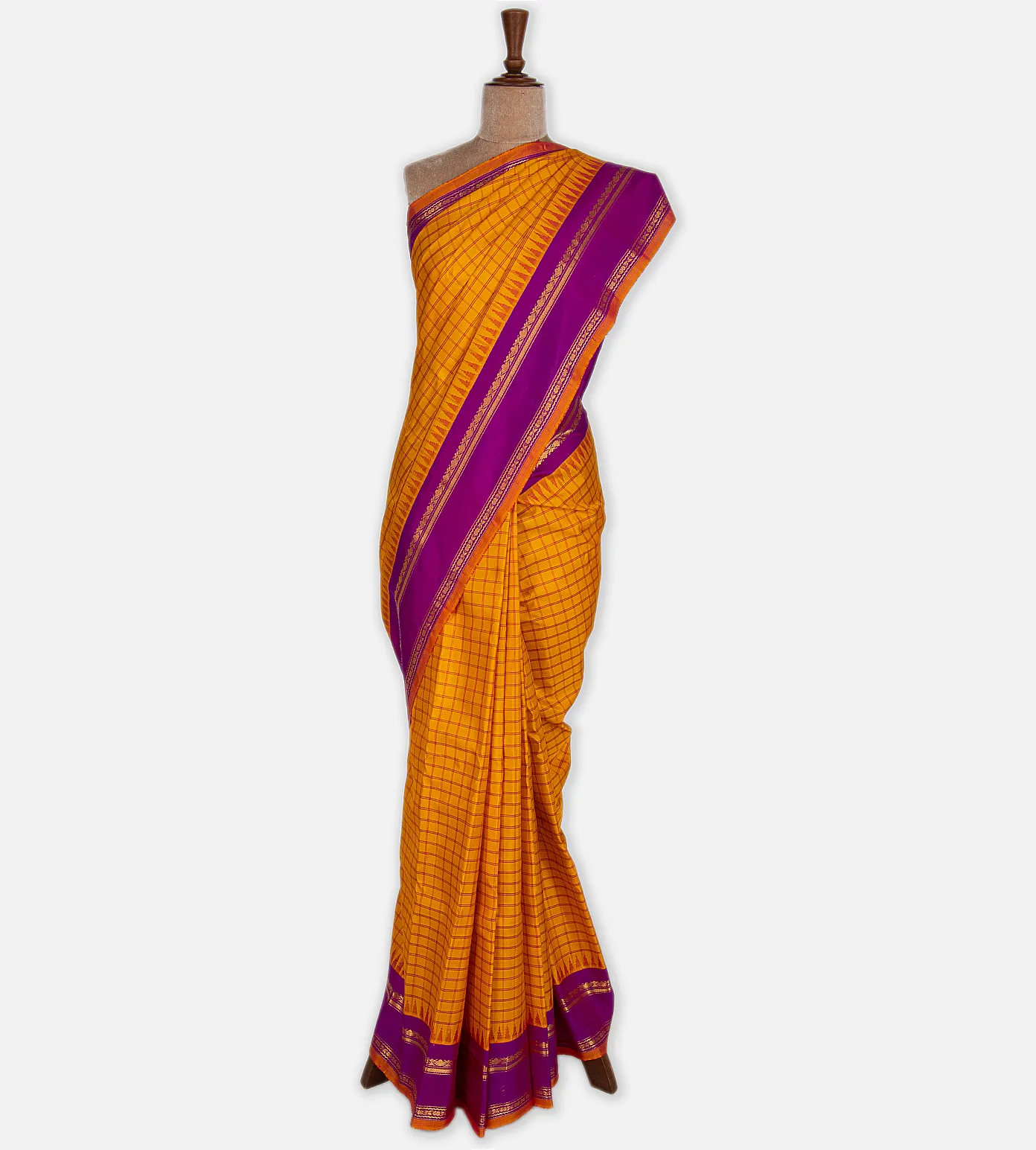 Tangerine Yellow Gadwal Silk Saree2