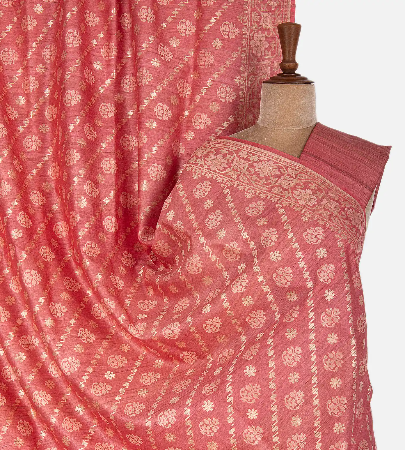Salmon Pink Banarasi Tussar Saree1