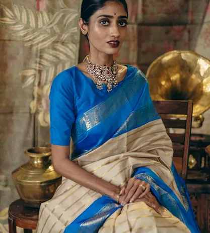 Off-White Kanchipuram Silk Saree4