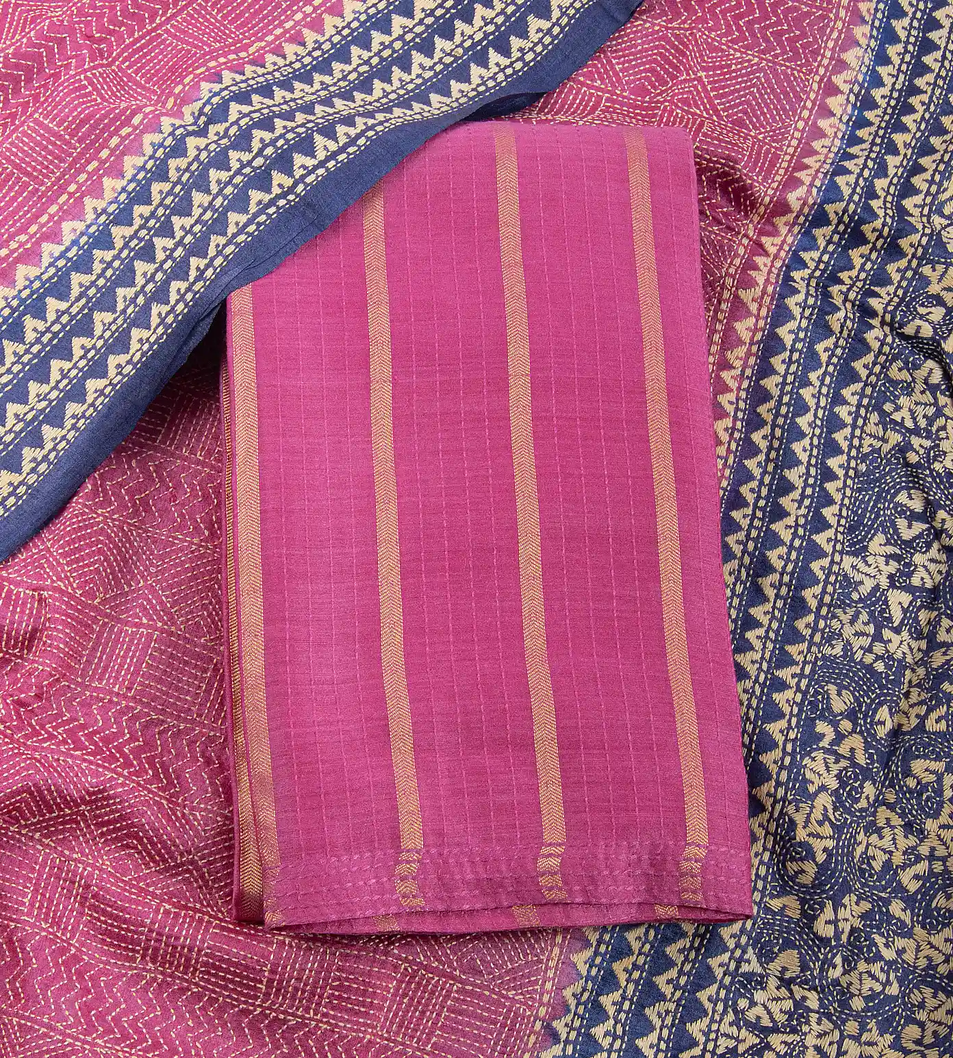 Bright Pink Tussar Embroidery Salwar1