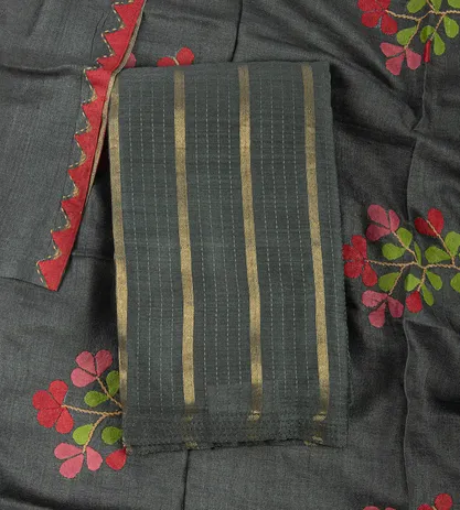 Dark Grey Tussar Salwar With Applique Dupatta1
