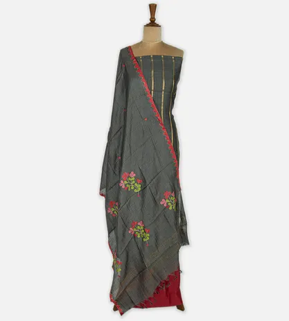 Dark Grey Tussar Salwar With Applique Dupatta2