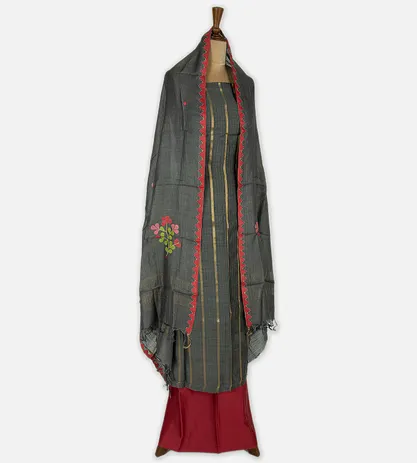 Dark Grey Tussar Salwar With Applique Dupatta3