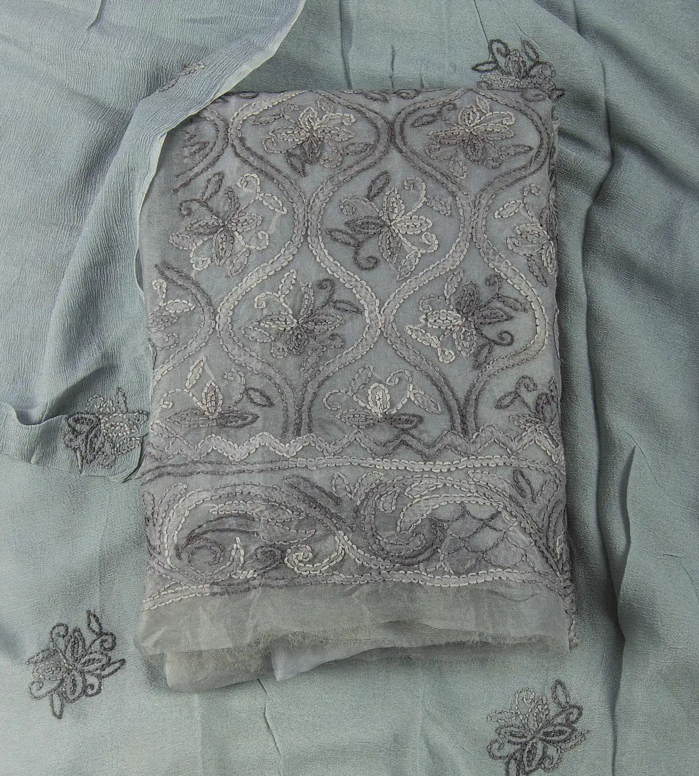 Grey Organza Embroidery Salwar1