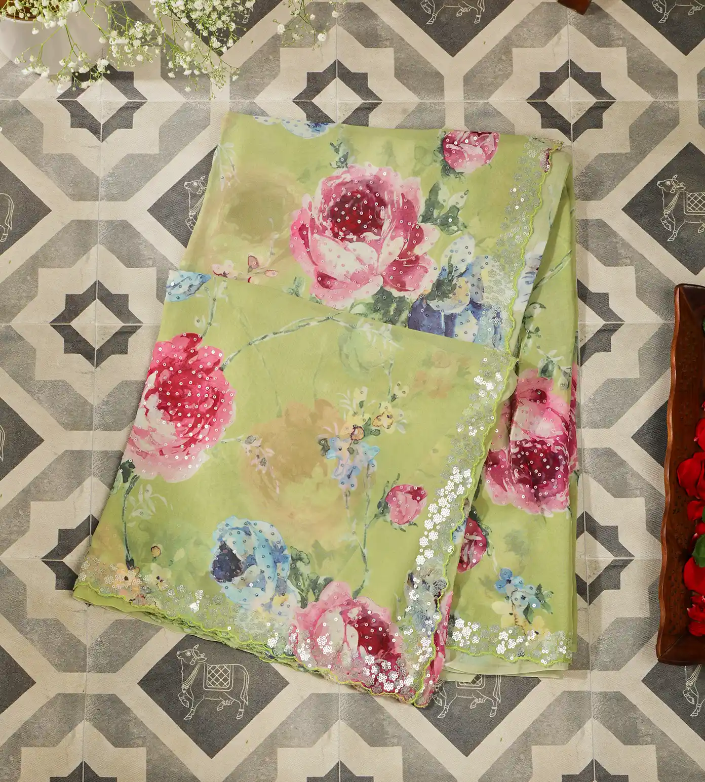 Light Green Georgette Saree1