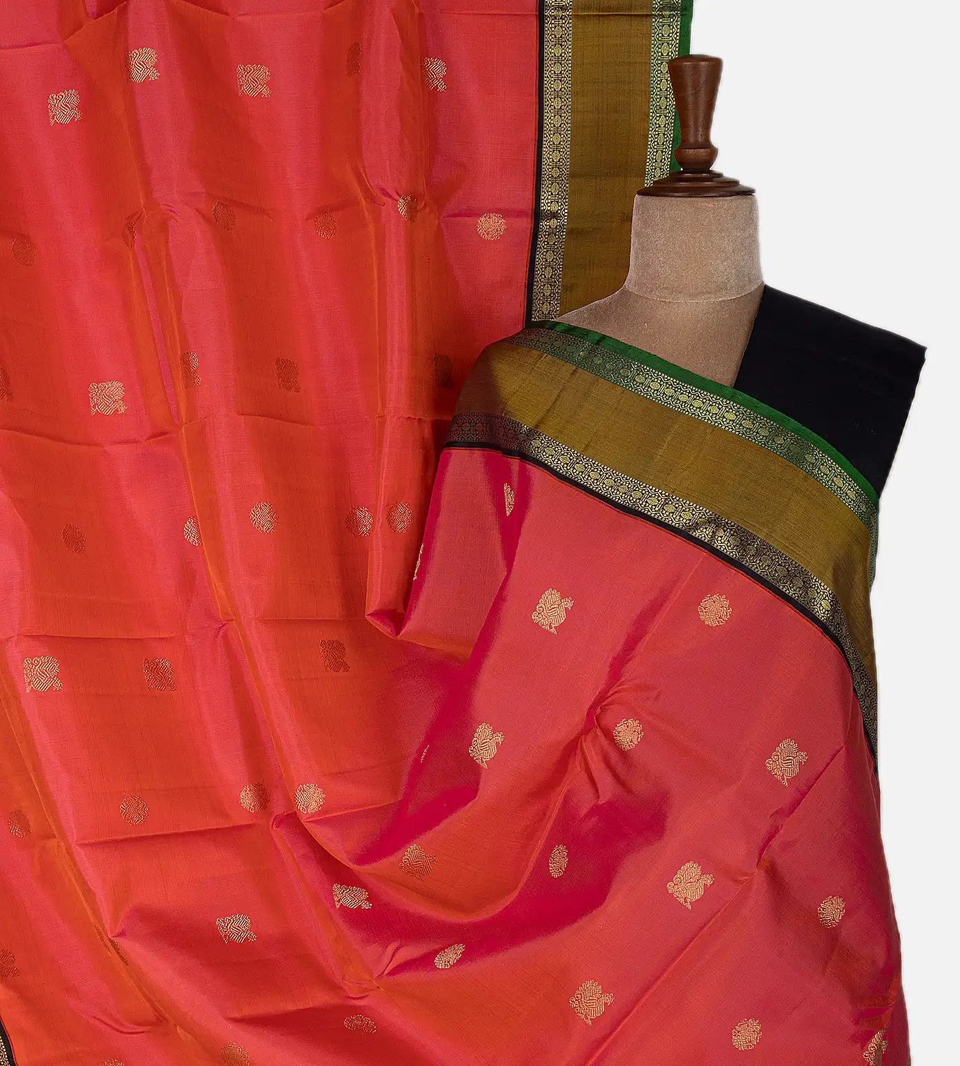 Orangish Pink Kanchipuram Silk Saree1