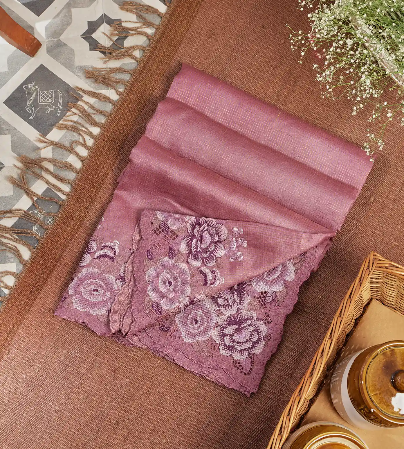 Onion Pink Tussar Saree1