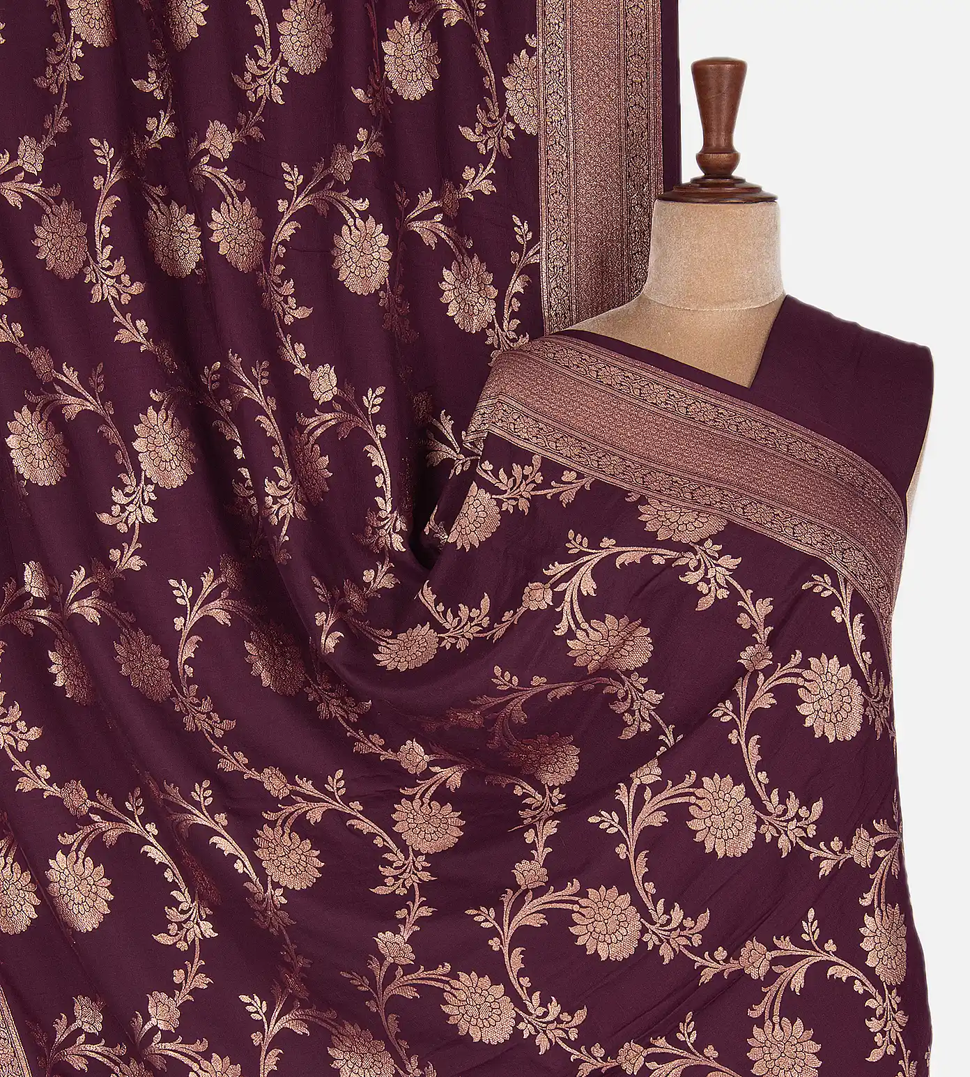 Maroon Banaras Crepe Saree1