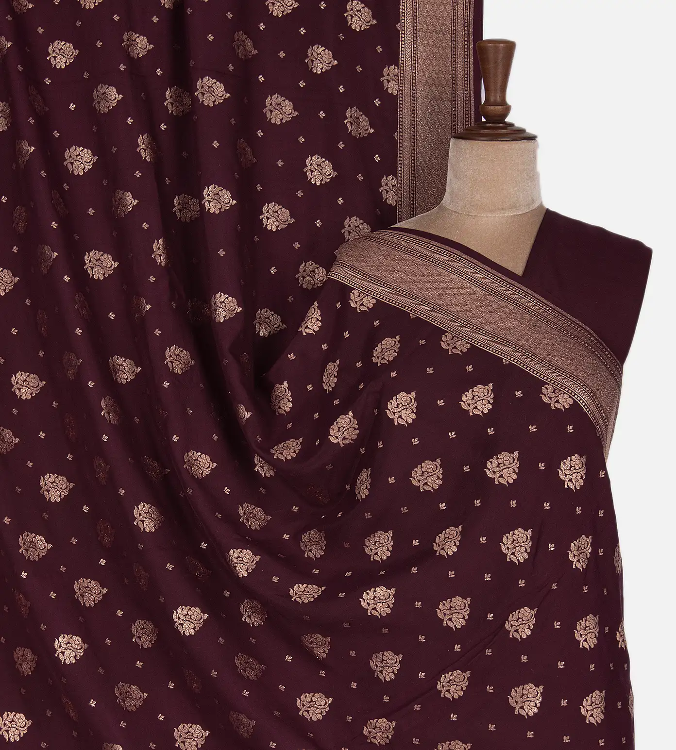 Deep Maroon Banaras Crepe Saree1