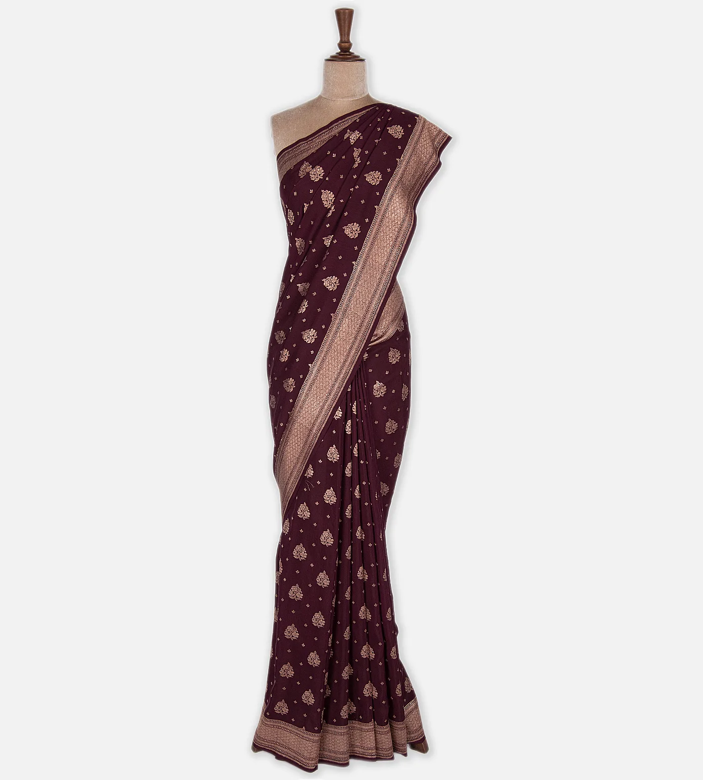 Deep Maroon Banaras Crepe Saree2