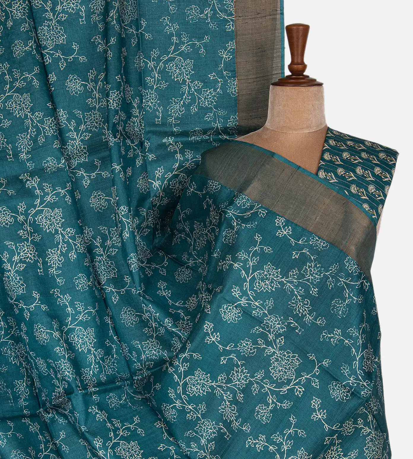 Blue Tussar Saree1