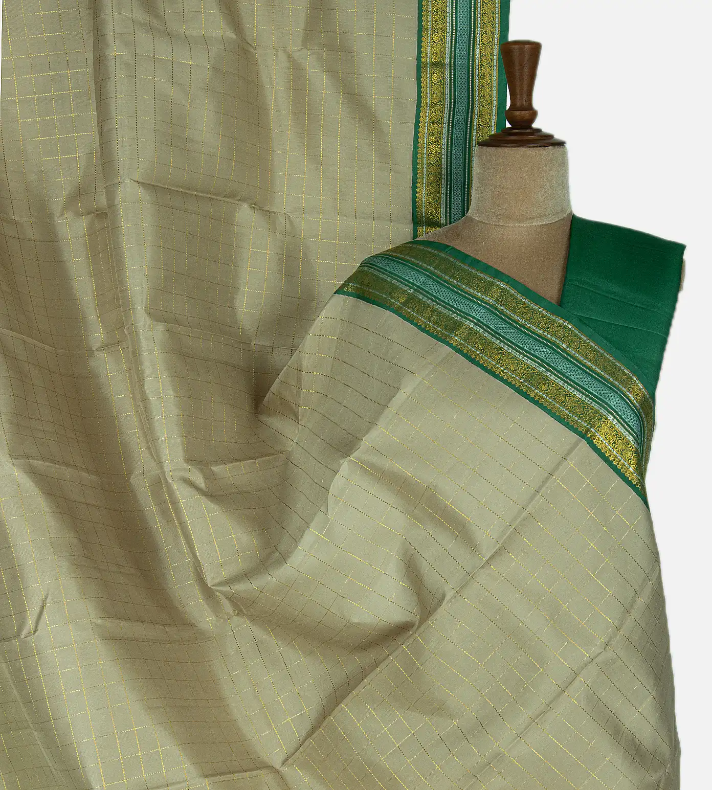 Light Olive Green Kanchipuram Silk Saree1
