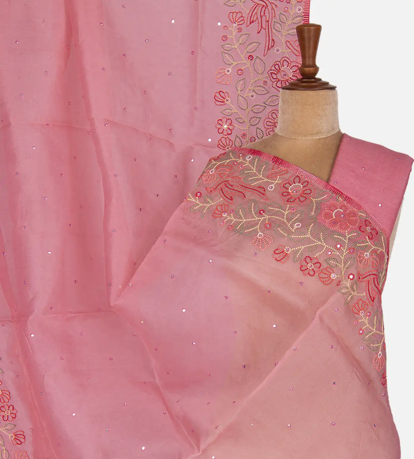 Pink Organza Embroidery Saree1