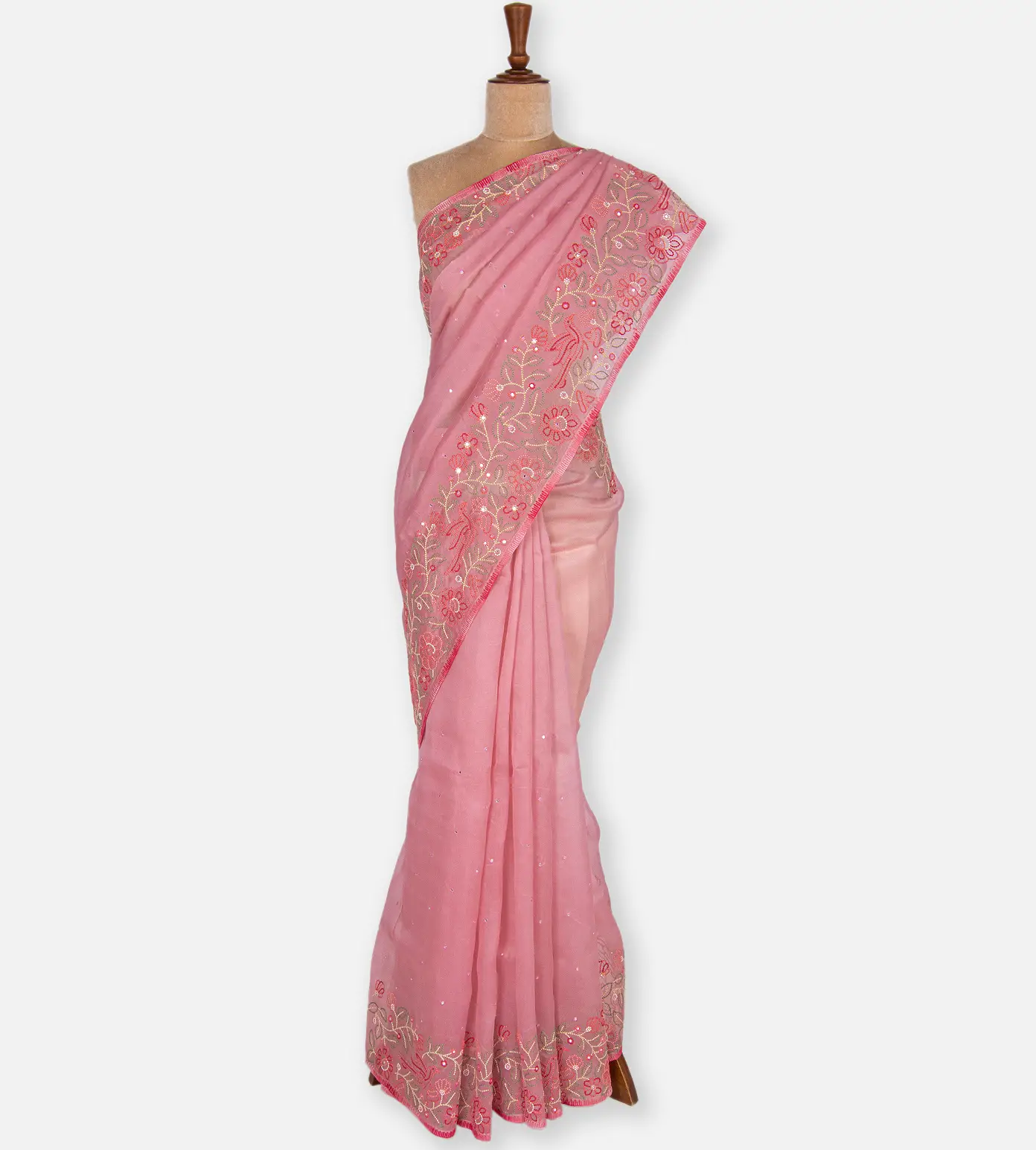 Pink Organza Embroidery Saree2