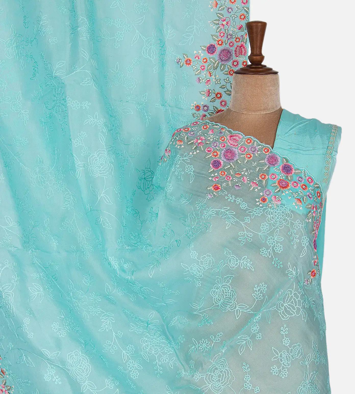 Blue Organza Embroidery Saree1