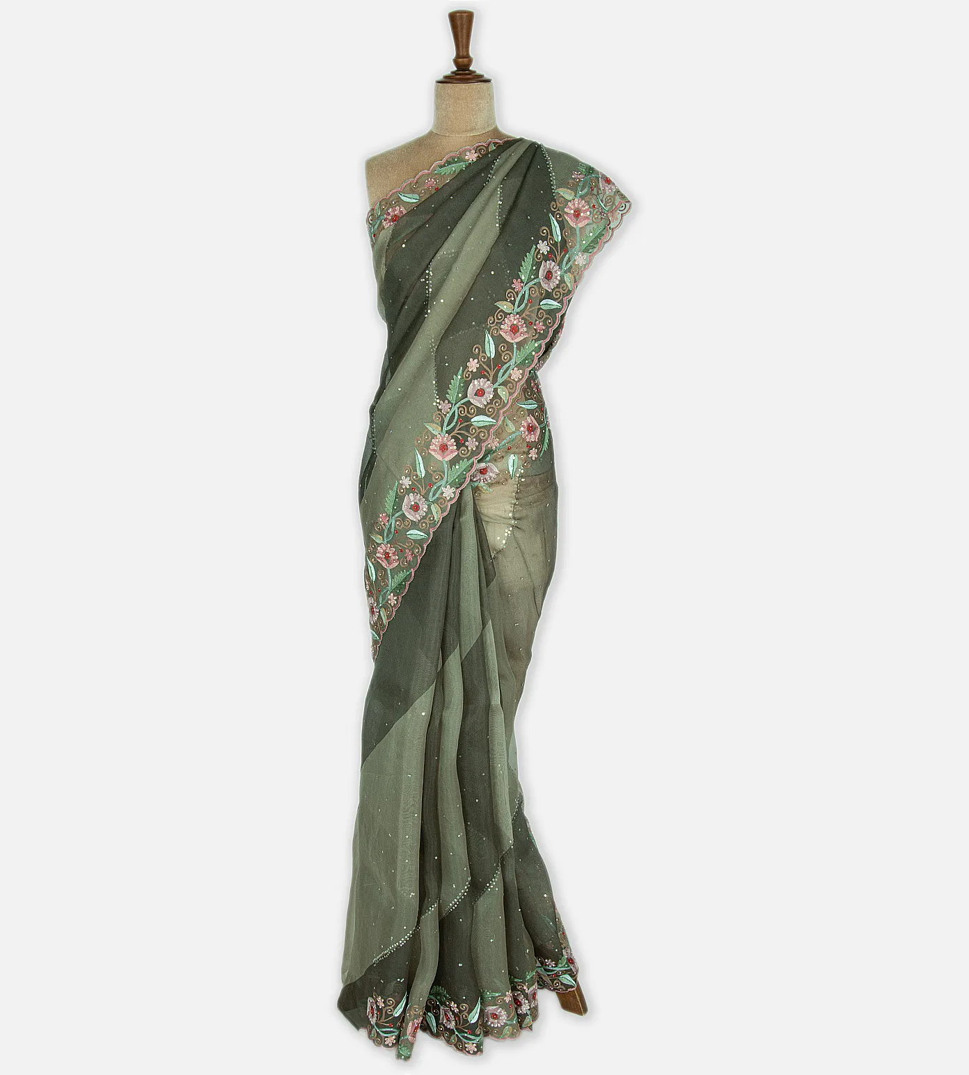 Green Organza Embroidery Saree2