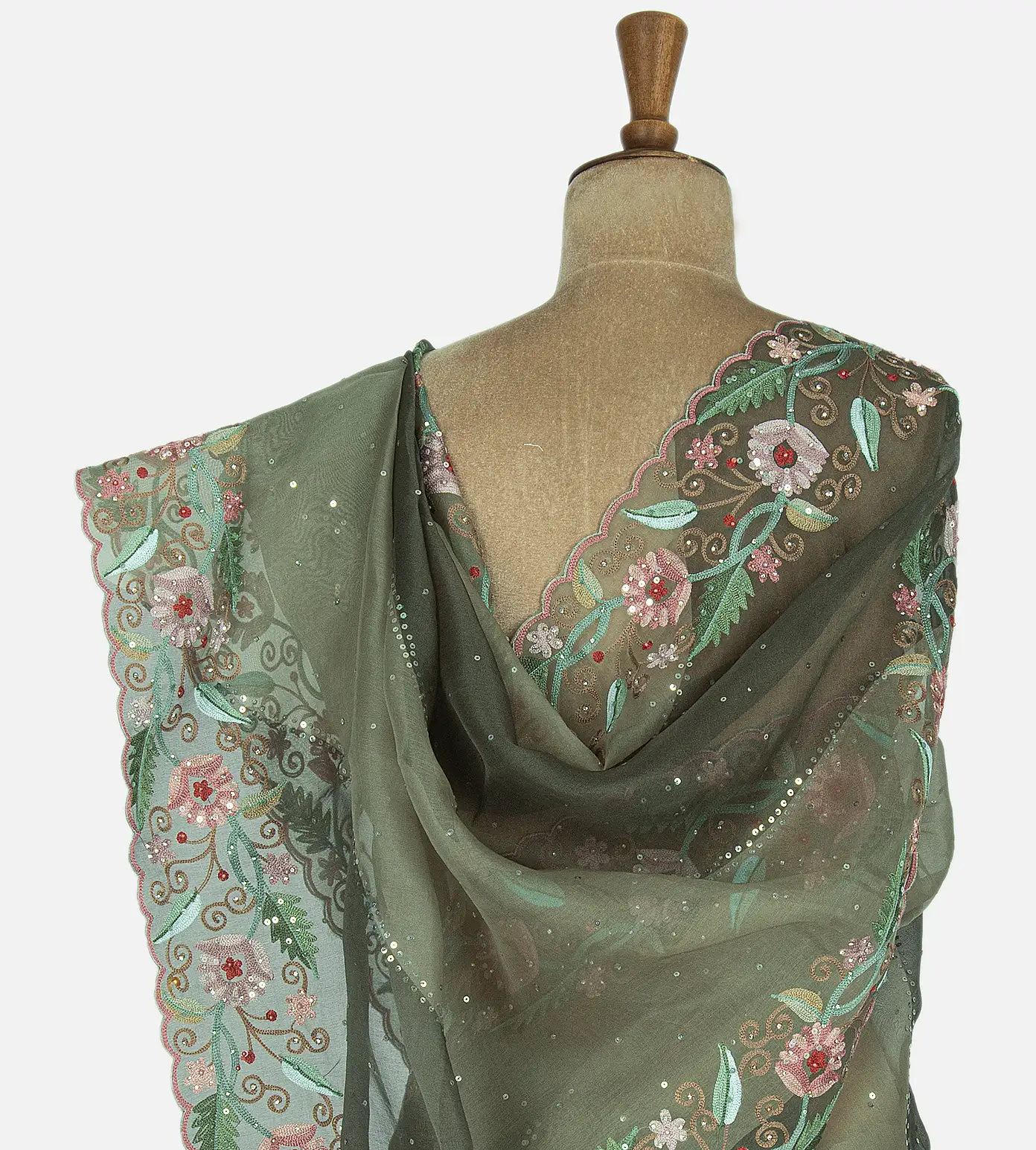 Green Organza Embroidery Saree3