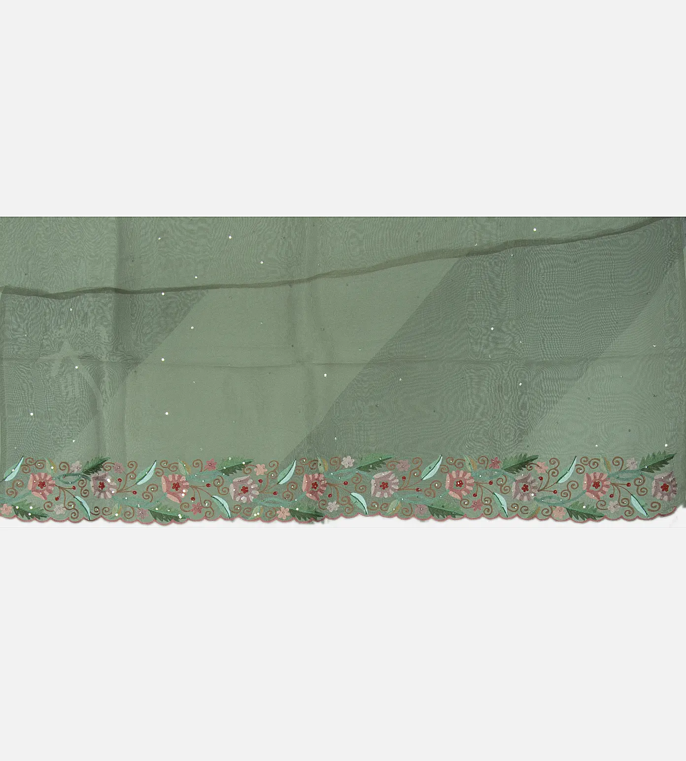 Green Organza Embroidery Saree4