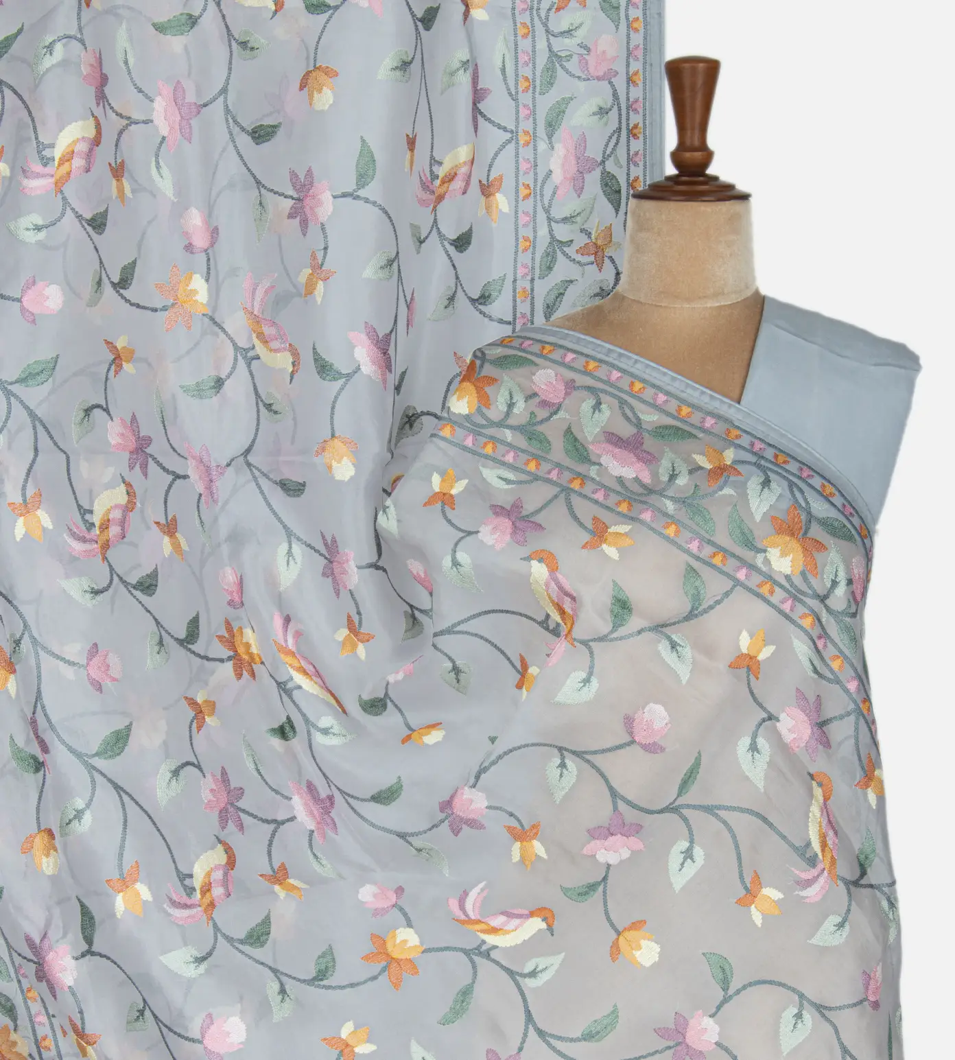 Pastel Blue Organza Embroidery Saree1