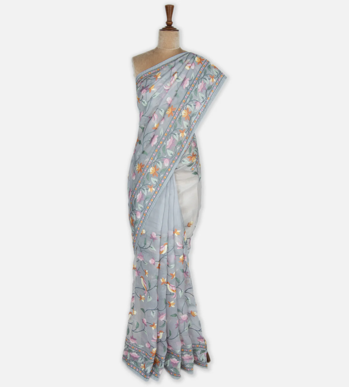 Pastel Blue Organza Embroidery Saree2