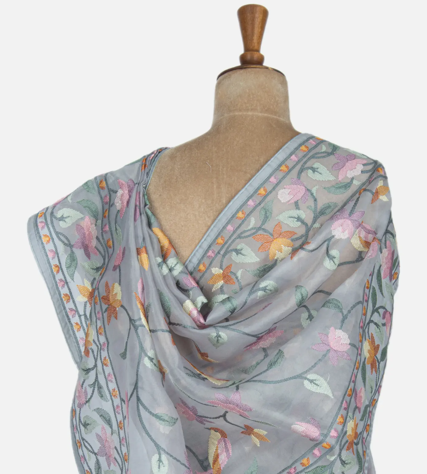 Pastel Blue Organza Embroidery Saree3