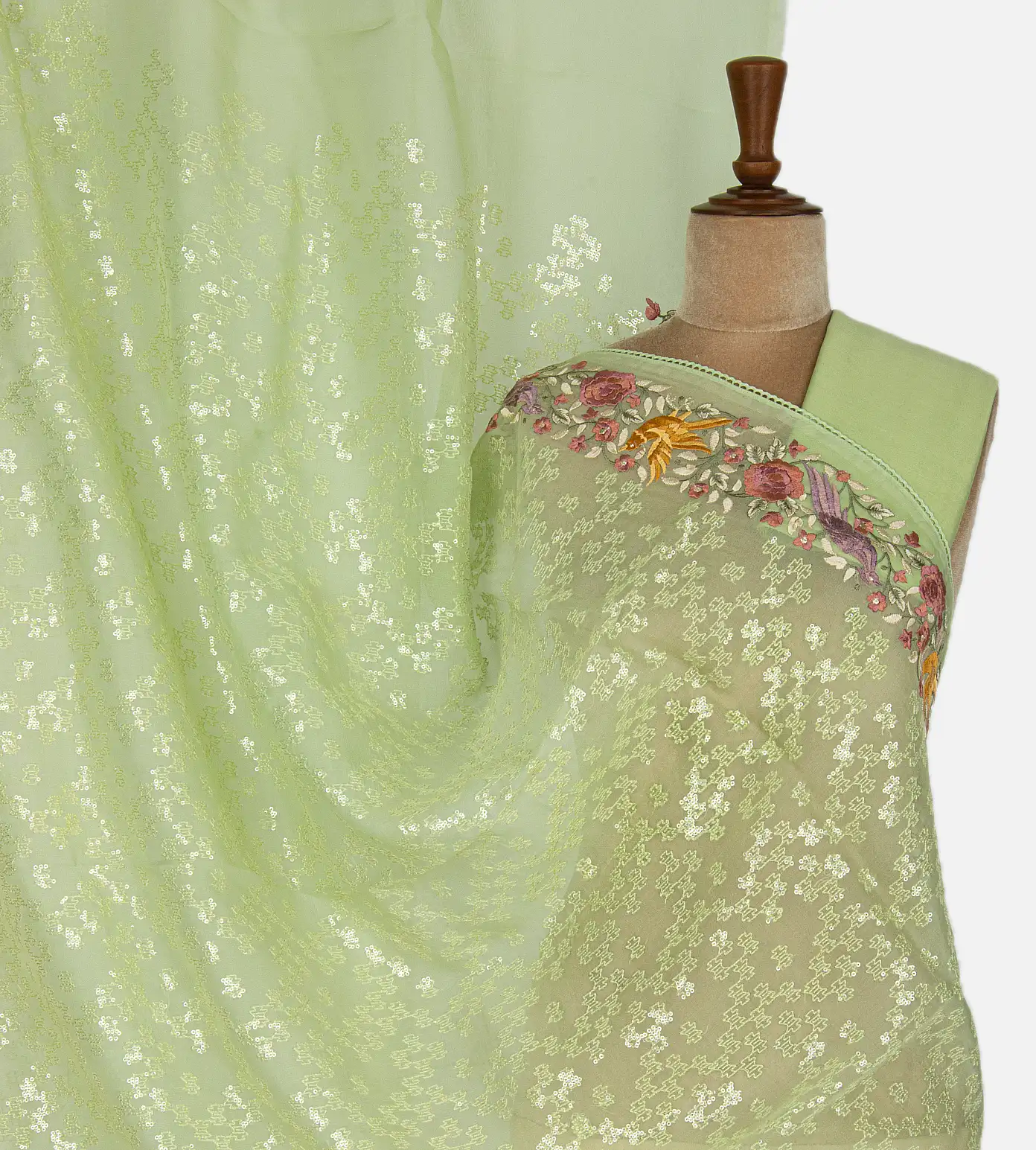 Light Green Organza Embroidery Saree1