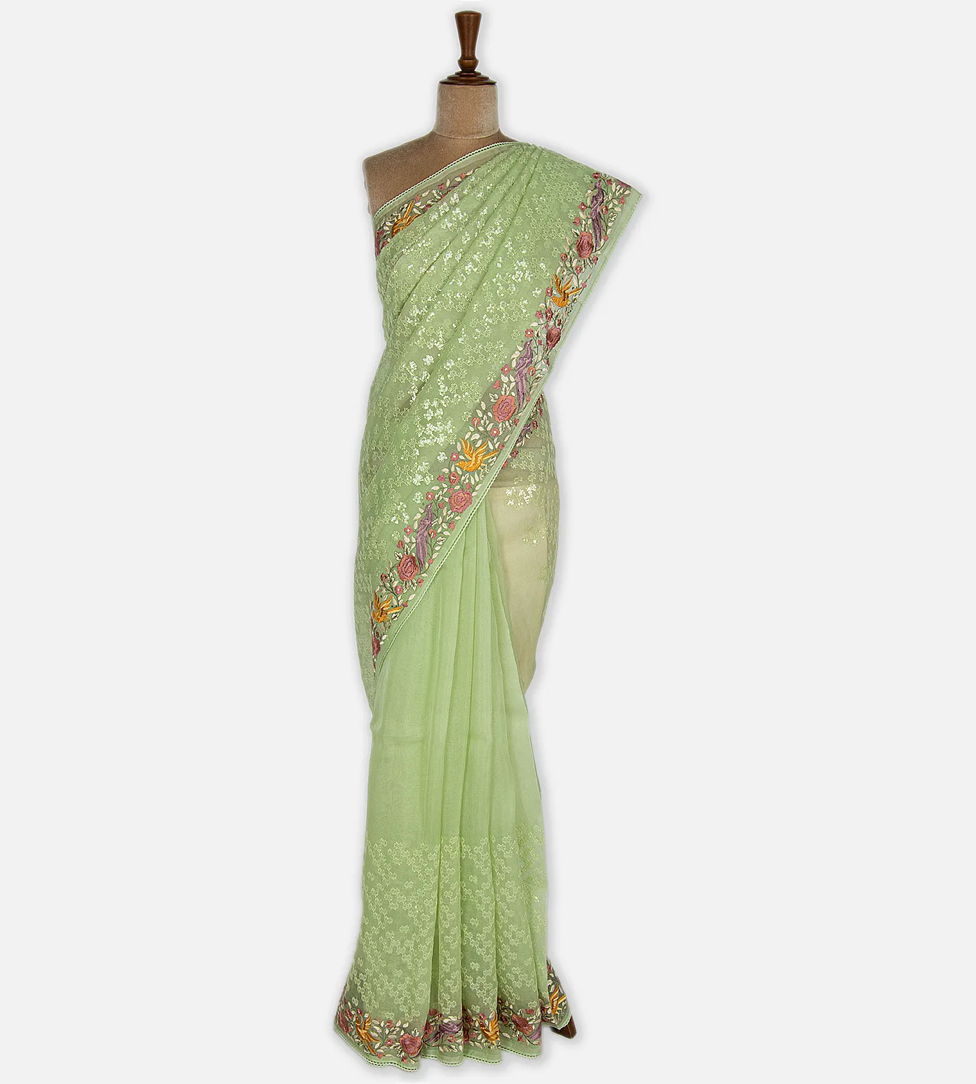 Light Green Organza Embroidery Saree2