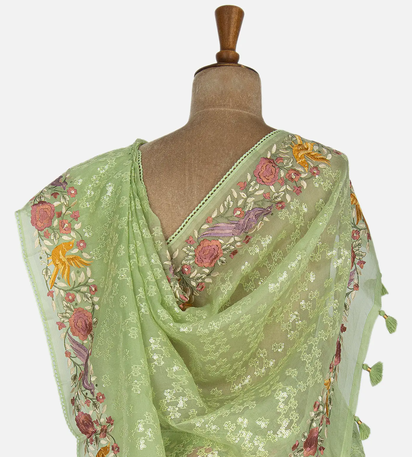 Light Green Organza Embroidery Saree3