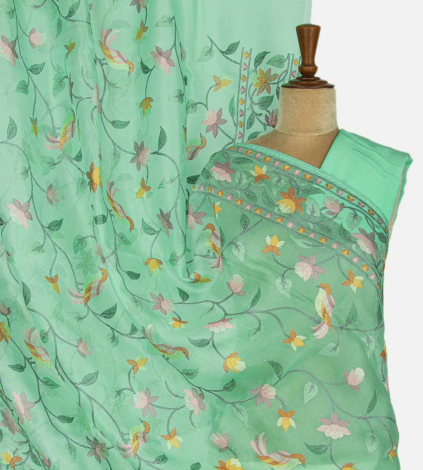 Green Organza Embroidery Saree1