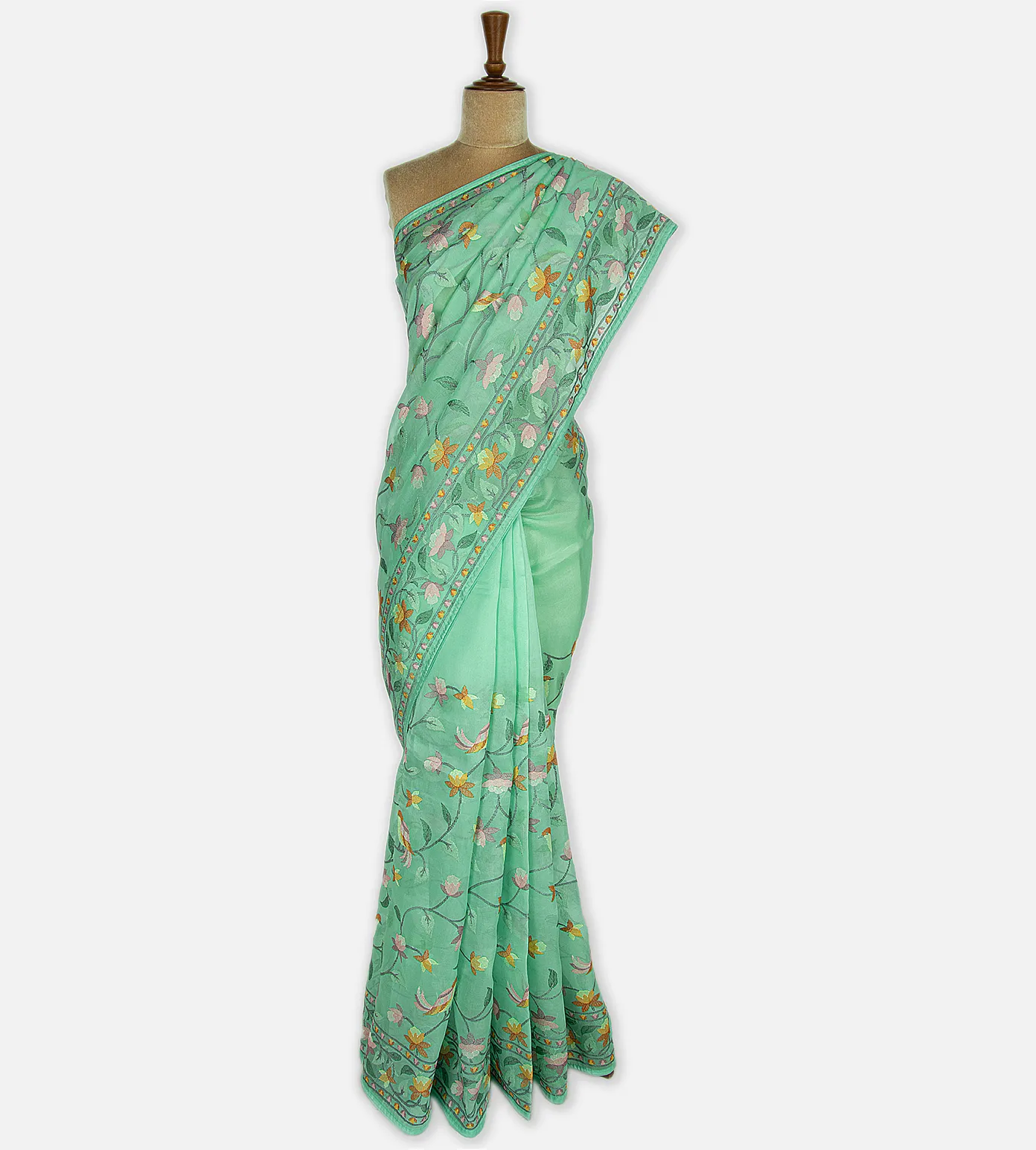 Green Organza Embroidery Saree2