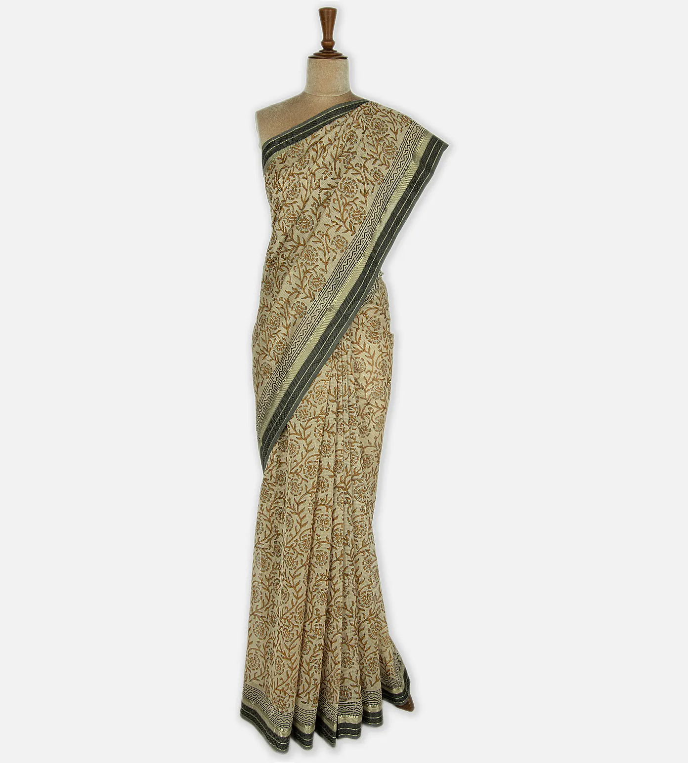 Beige and Off-White Maheshwari Cotton Saree2