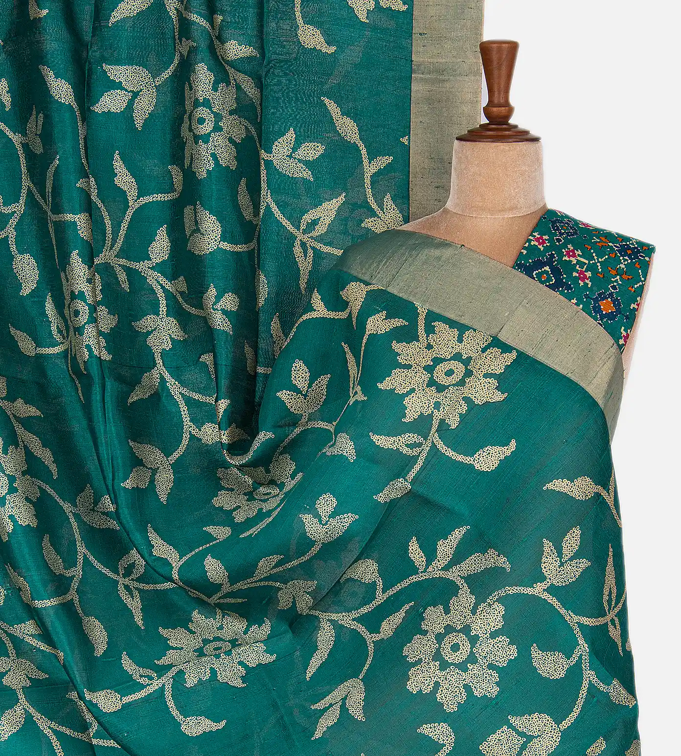 Deep Teal Raw Silk Saree1
