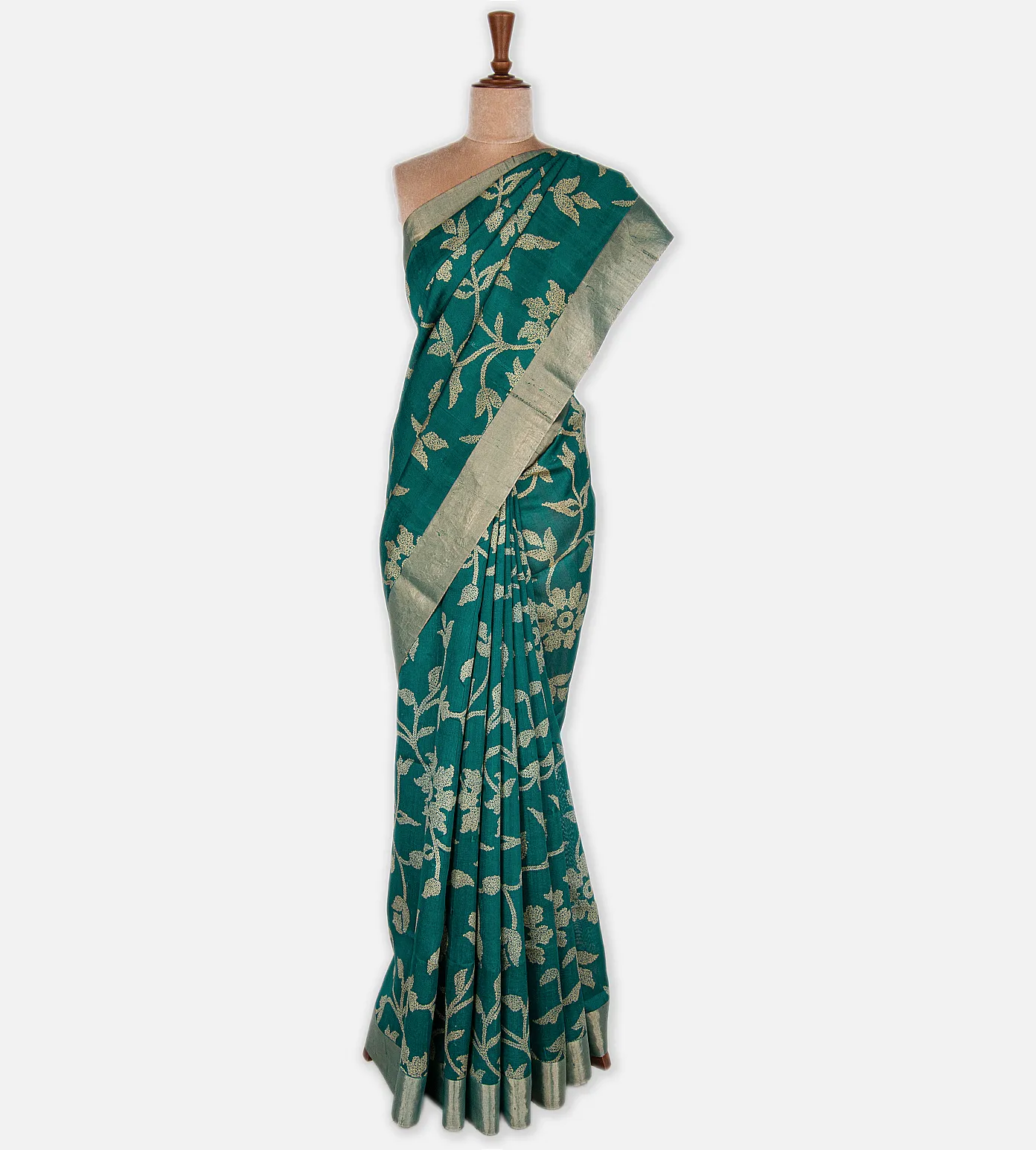 Deep Teal Raw Silk Saree2