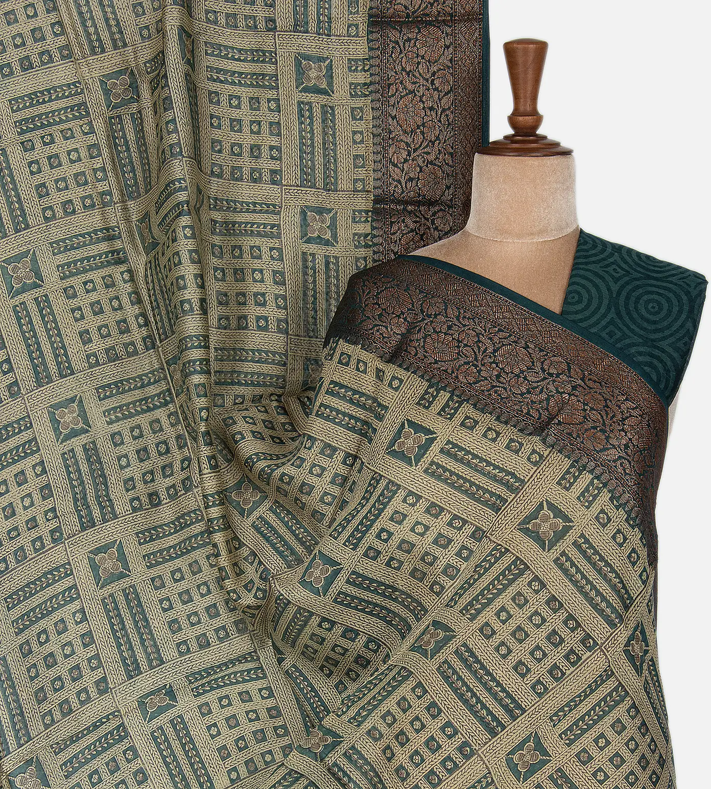 forest-green-cotton-saree-rv12808-a