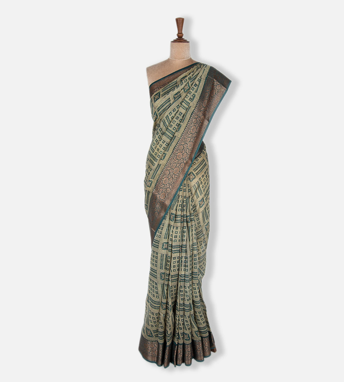 forest-green-cotton-saree-rv12808-b