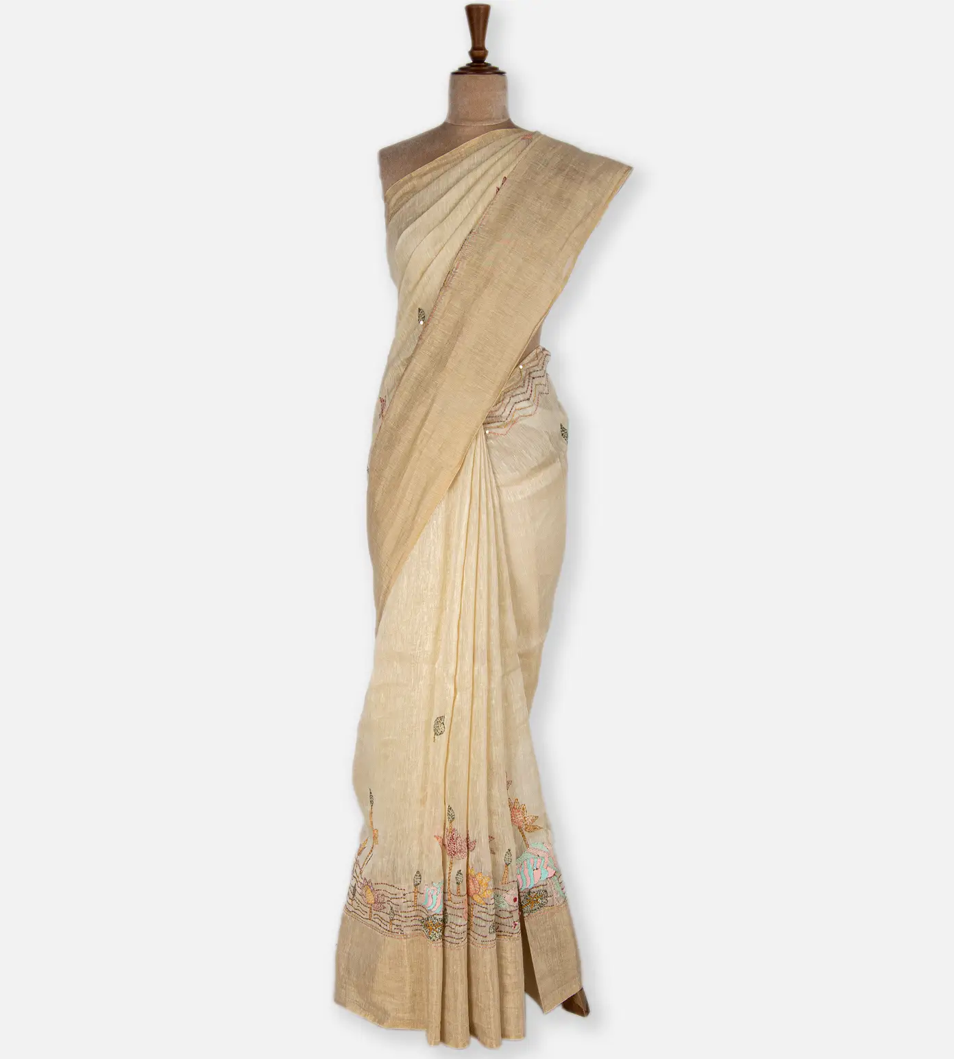 creme-linen-saree-b1046756-b