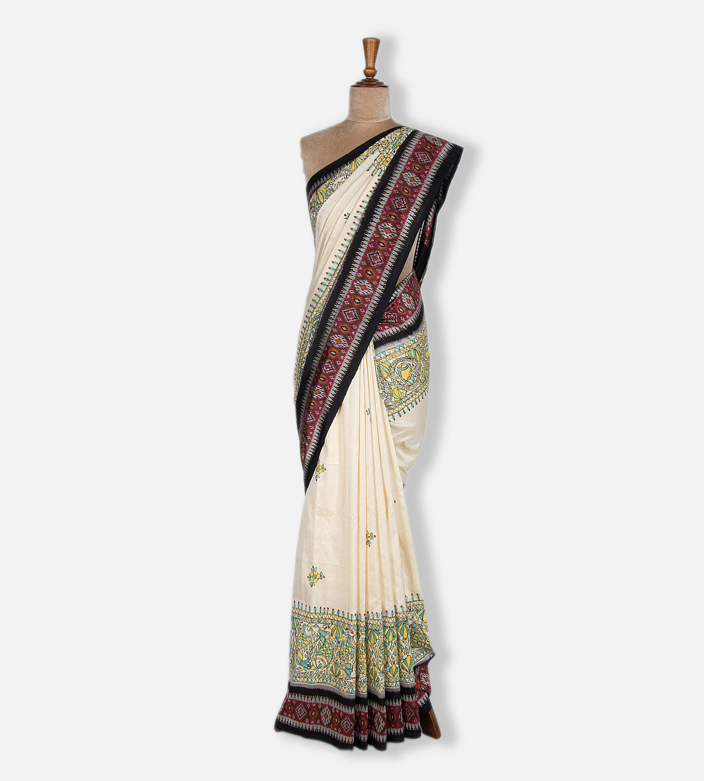 white-ikkat-madhubani-hand-painted-saree-rv28675-b